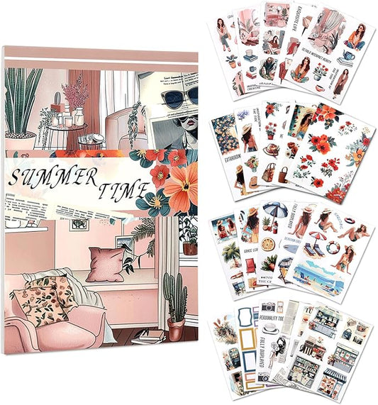 AVECMOI Summer Vacation Stickers for Women, PET & Paper Holiday Sticker Book with 203 Images for Travel Journal, Planner, Scrapbooking, Themed Album, A5