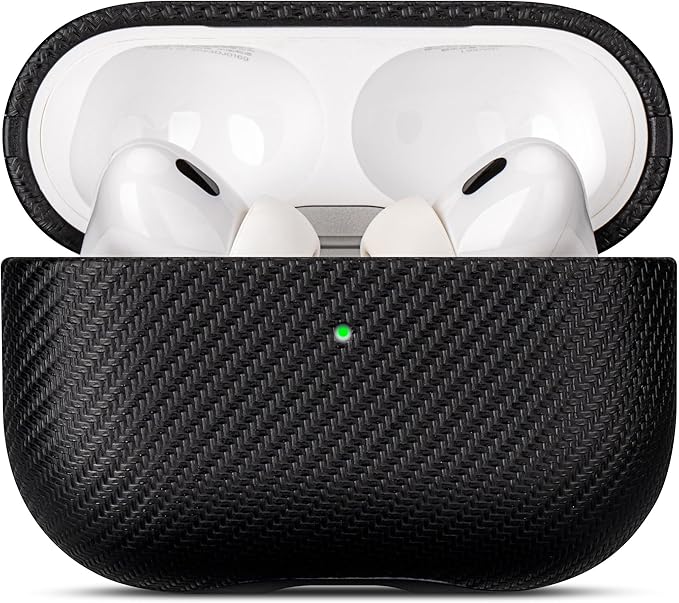 LOPIE Case for AirPods Pro 2nd Generation - Handmade AirPods Pro 2 Case Cover - Made of Vegan Leather - Carbon Fiber Style - Drop Protection Hard Shell Cover Compatible with Wireless Charging - Black