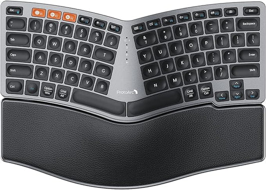 ProtoArc Bluetooth Ergonomic Keyboard, EK04 Mini Compact Wireless Ergo Split Keyboard, 80 Keys, Bluetooth and USB, Palm Rest, Natural Typing, Rechargeable, Compatible with Windows/Mac/Android