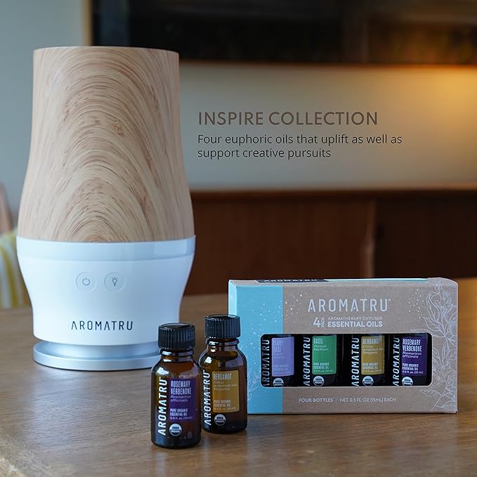 Inspire Essential Oil Kit – Clary Sage, Basil, Bergamot, and Rosemary Verbenone – Organic & Wildcrafted – ISO Certified – No Synthetic Fillers – Ethically Sourced