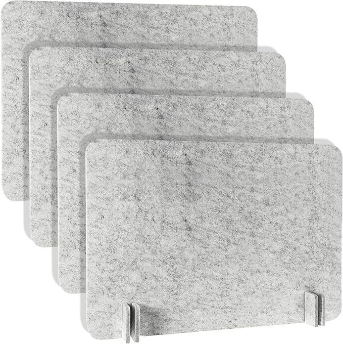 Desk Privacy Panel, 4 Pcs Felt Divider for Office or Classroom Gray Stone Texture, Noise Reduction, Easy Assembly, Ideal for Students and Professionals