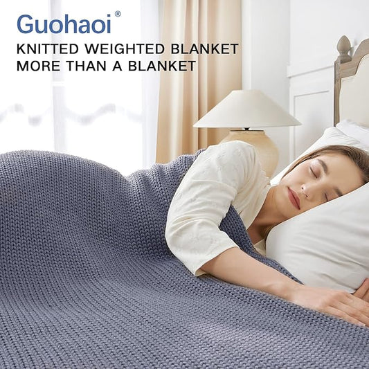 Guohaoi Knitted Weighted Blanket for Adults (Light Grey 60"x80" 15lbs) No Beads Cooling Throw Blanket for Hot Sleepers, Home Decor Breathable Chunky Knit Heavy Blanket Use on Queen/King Size Bed