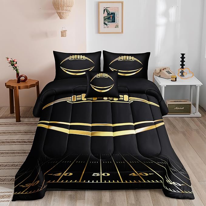 Queen Football Comforter Sets 6PCS, FootballBedding Set for Boys,Bed in a Bag with Flat Sheet and Fitted Sheet,Pillowcases,Cushions for Boys