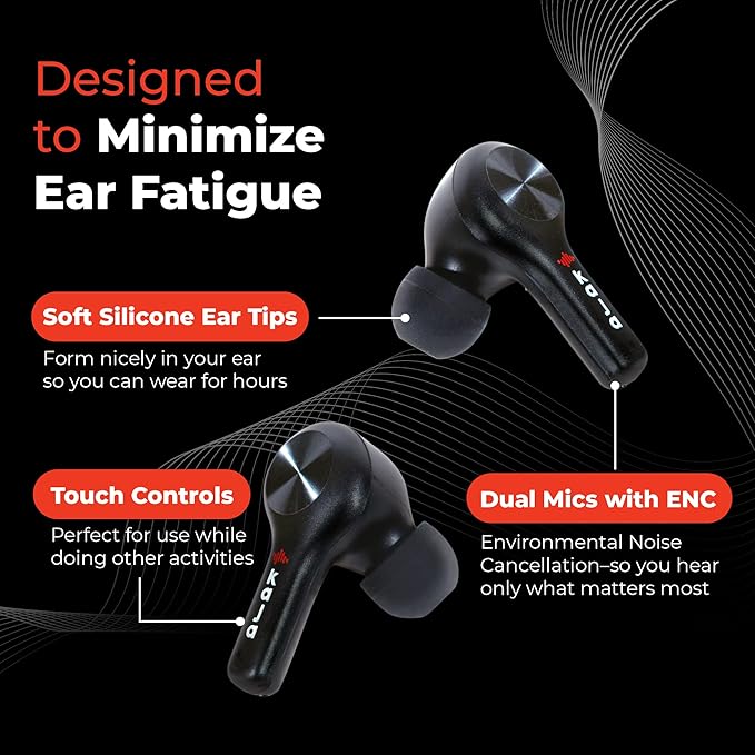 Go-To's Earbuds Wireless Bluetooth with Dual Mics & Touch Control for iPhone & Android - Noise Canceling Earbuds for Gym & Exercise