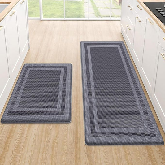 LuxStep Kitchen Mats [2 PCS] Cushioned Kitchen Rugs Anti-Fatigue Floor Comfort Mat,Non-Slip Standing Desk Mat,Waterproof Kitchen Rug Set for Kitchen,Floor,Office,Classic Gray
