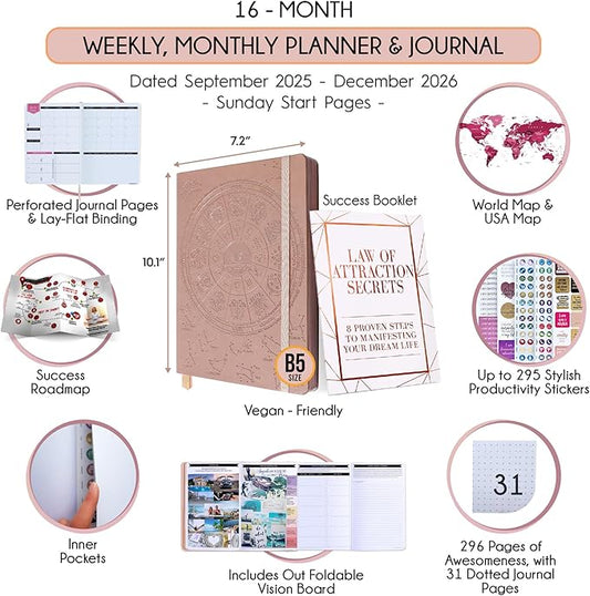 2025-2026 Planner Weekly and Monthly | 16-Month Life Planner to Increase Focus & Productivity | Reduce Overwhelm & Achieve Your Biggest Goals | Include Gift Box & Stickers | Sep 2025-Dec 2026