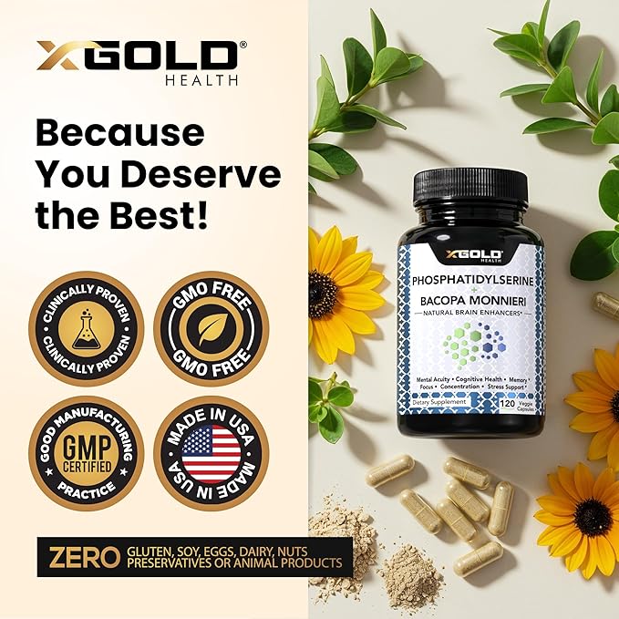 PhosphatidylSerine & Bacopa Monnieri 800 mg 2 in 1 Supplement - Natural Brain Enhancer/Nootropic for Enhanced Focus and Concentration, Memory Support, & Cognitive Function - 120 Vegetarian Capsules