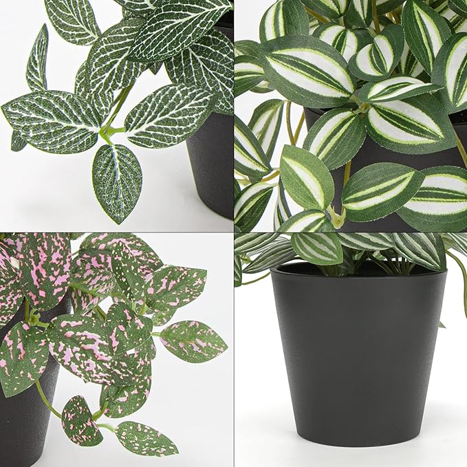 Hollyone Fake Plants 3 Packs Artificial Plants Indoor Faux Plants with Black Plastic Pot Small Fake Potted Plant for Home Aesthetic Living Room Bathroom Desk Shelf Office Decor