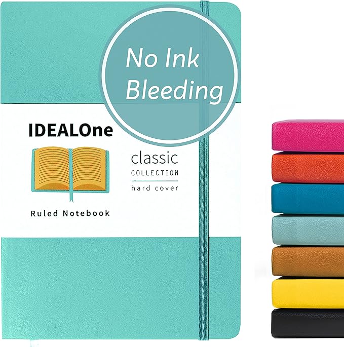 IDEALOne Hardcover Journal Notebook Lined – A5 (5.7 x 8), College ruled Journaling Notebooks,160 pages, 100GSM Thick Paper, Journal for Women, Men, Teens – Mint