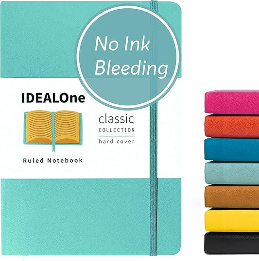 IDEALOne Hardcover Journal Notebook Lined – A5 (5.7 x 8), College ruled Journaling Notebooks,160 pages, 100GSM Thick Paper, Journal for Women, Men, Teens – Mint
