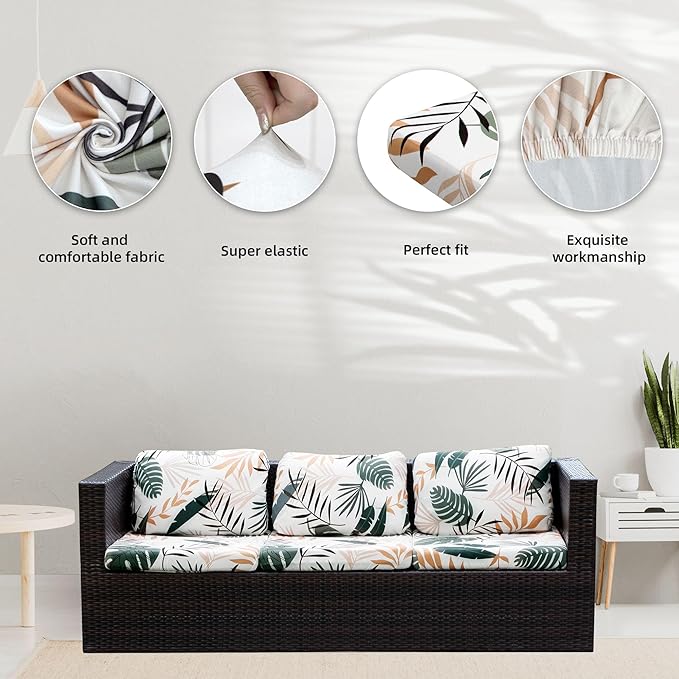 8Pcs Stretch Patio Cushion Covers,Outdoor Couch Covers Replacement,Outdoor Couch & Sofa Slipcovers,for Patio Furniture Cushion Covers,Washable Reusable Furniture Protector(coconut trees,Cover Only)