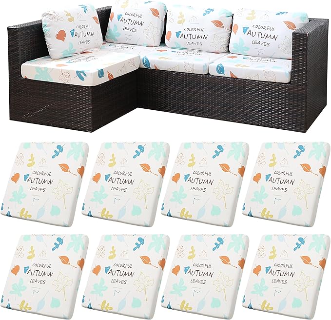 8Pcs Stretch Patio Cushion Covers,for Outdoor Couch Cushion Covers Replacement,Outdoor Sofa Covers Patio Slipcovers Couch Cover,Washable Furniture Cover (Maple, Cover Only)