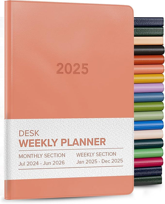 Harbor Desk Weekly Monthly Planner 2025 - Calendar Planner and Notebook, Durable Faux Leather, 192 Pages, Softcover & Book Bound - Cambridge Coral - 8 x 5.5 "
