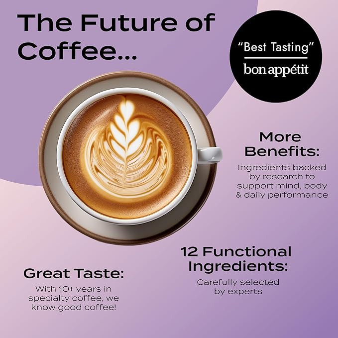 Atlas+ Latte Superblend– Instant Mushroom Coffee with Lion’s Mane, Reishi, Cordyceps, Ashwagandha, Probiotics, Vitamin D3 & B12, Coconut– for Energy, Focus, Immunity & Gut Health– 20 Servings (1 Bag)