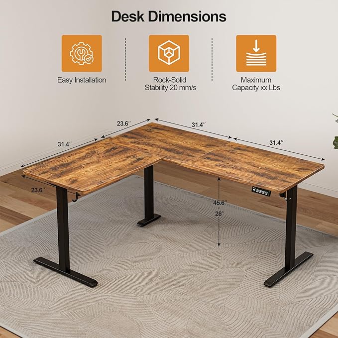 Grandder L Shaped Standing Desk Adjustable Height, Electric Standing Corner Desk, 63 Inch Sit Stand Computer Table with Splice Board, Rustic Brown