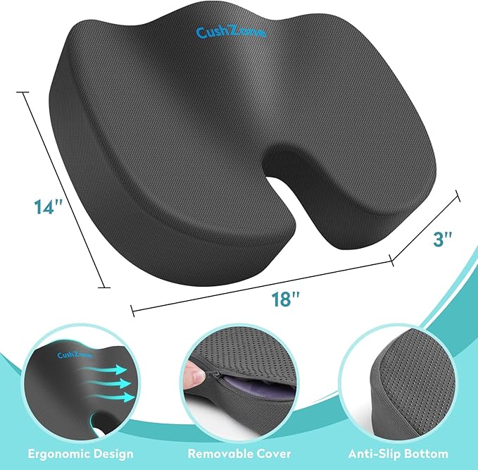 Office Chair Seat Cushion, Cooling Gel Enhanced Memory Foam Cushion for Long Sitting - Back, Sciatica, Coccyx, Tailbone Pain Relief Pillow - for Office, Gaming, Car, Wheelchair - Grey, Large