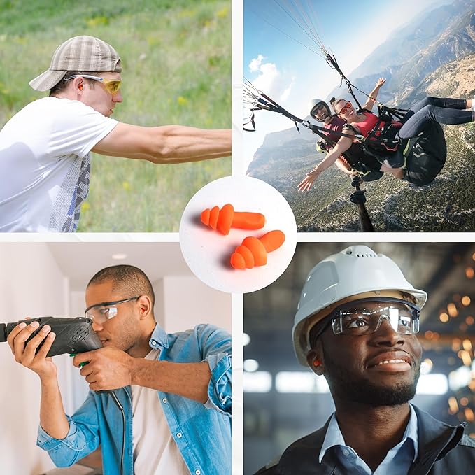 100 Pairs of Orange Reusable Ear Plugs - Individually Wrapped, Providing Ear Protection & Noise Reduction up to 25dB NRR - Bulk Silicone Ear Buds for Motorcycle, Gun Range, Shooting, Sleeping, Work