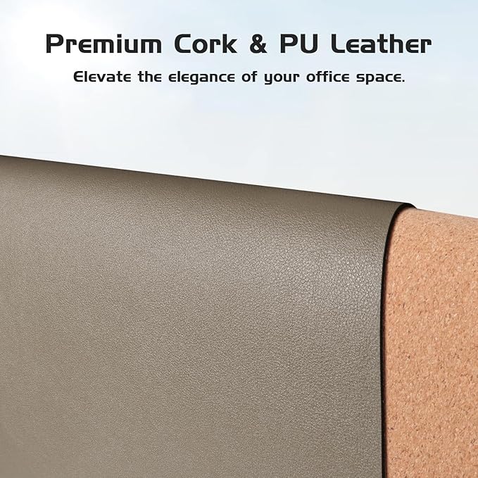 Aothia Dual-Sided Desk Pad - Leather Desk Mat, Natural Cork Desk Pad Protector, Large Mouse Pad for Desk, Waterproof Desk Blotter Pad, Desk Writing Pad for Office Work/Home, Coffee (35.4" x 15.7")