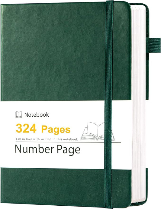 Yoment Leather Journal for Men Women, 324 Numbered Pages Thick Journals for Writing with Contents, A5 Hardcover College Ruled Journaling Notebooks for Travel, Note Taking, Diary, Green