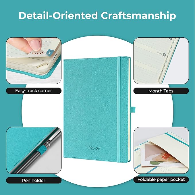 Weekly Monthly 2025-2026 Planner (July 25-Dec 26),11.5"x8.5",18 Months Agenda Plan with Month Tabs & Pocket,Expenses/Note Pages, Academic Calendar with Vegan Leather Cover,Light Blue