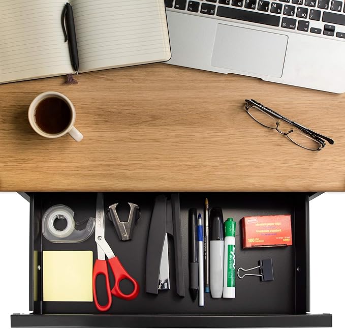 Mount-It! Under Desk Pull-Out Drawer Kit with Smooth Sliding Track | Office Storage Organizer | Mounts to Desktops Tables and Workbenches Over 0.71 Inches Thick | Matte Black
