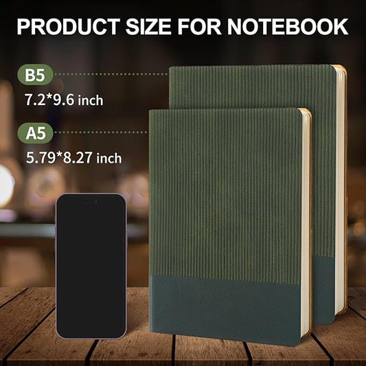 Lined Journal Notebook for Work College Ruled Note Book 7.2"x9.6" B5 PU Leather Daily Journaling 160 Pages for Women Men Writing Home School Supplies Business (B5 Lined 160pages, 03-Dark Green)