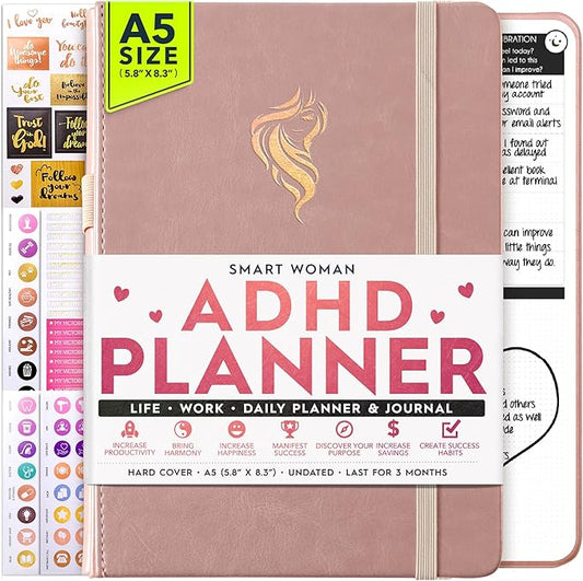 Self Care Journal & ADHD Planner for Adults - 5 Minute Journal, A 90 Days Planner, Creating Your Dream Life, Increase Productivity & Happiness, Vision Board, Guided & Gratitude Journal - Undated