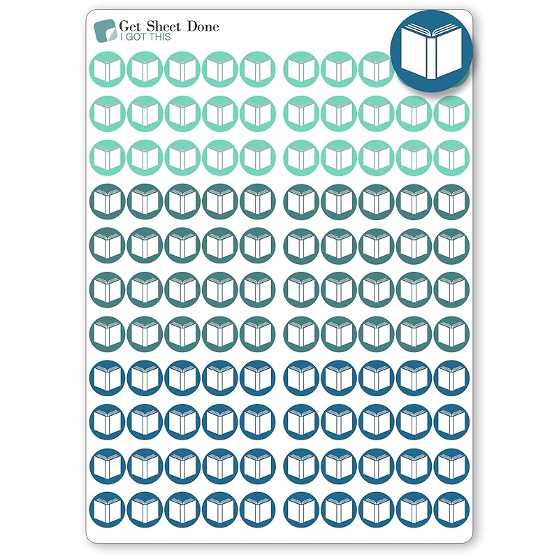 Book Icon Planner Sticker / 110 Dot Icon Vinyl (1/3”) / Club Read Reading Me Time Self Care Homework School Student/Essential Productivity Life/Bullet Bujo Journal (One Sheet, Ocean)