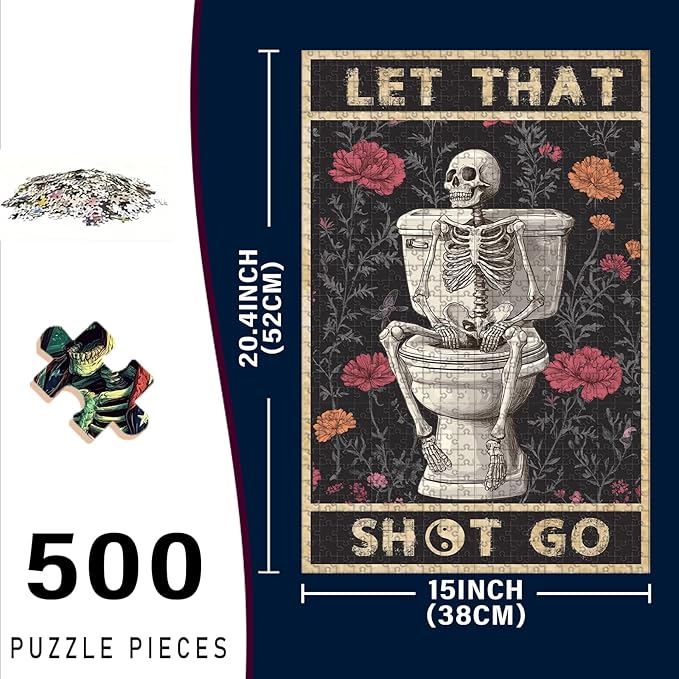 500 Piece Wooden Puzzle Gothic Skull for Parents & Kids Educational Tiles 20.4x15 Inch