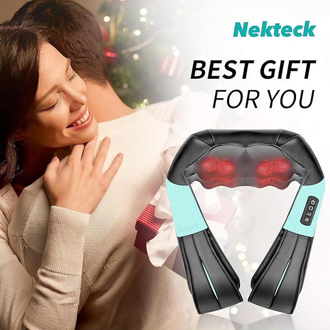 Nekteck Shiatsu Neck and Back Massager with Soothing Heat, Electric Deep Tissue 3D Kneading Massage Pillow for Shoulder Leg Full Body Muscle Pain Relief, Car Office and Home Use