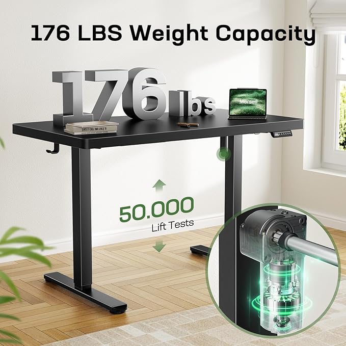 Marsail 63 x 30 Electric Standing Desk with One-Piece Desktop, Sit Stand Desk with Thickened Tabletop, Height Adjustable Stand Up Desk with Cable Management for Home Office(Frame+Desktop, 2 Packages)