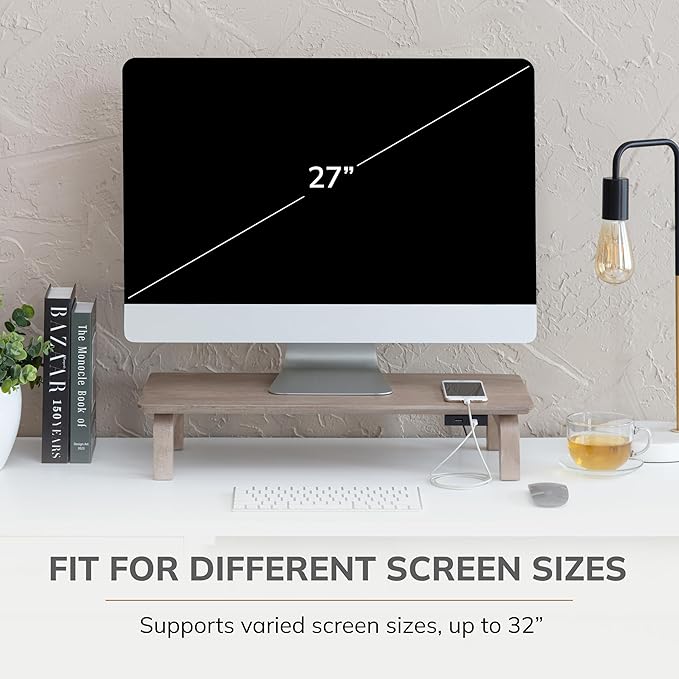 Anji Mountain Monitor Stand - Desktop Organizer & Laptop Riser, Ergonomic Monitor Riser, Space-Saving Monitor Stand for Desk, Durable Construction, Easy Assembly, Ideal for Home & Office,Biscotti