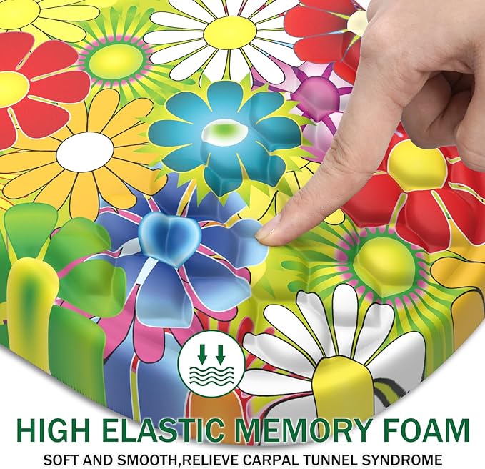 Ergonomic Mouse Pad Wrist Support, with Memory Foam & Non-Slip PU Base, Comfortable Massage Design Mouse Pad Relieve Wrist Fatigue&Pain, Suitable for Computer, Office and Home(04Colorful Flower)
