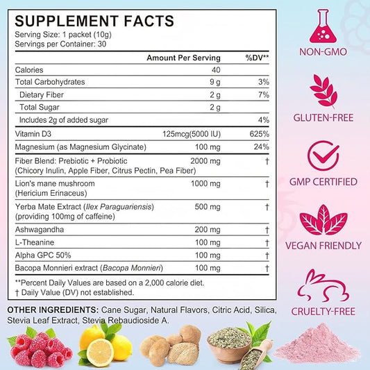 Super Yerba Mate, Yerba Mate Instant Tea Powder ，Low Sugar Content， Clean Energy & Focus Boost，Digestive Support with Antioxidants， Raspberry Lemonade Flavor (30 packs)