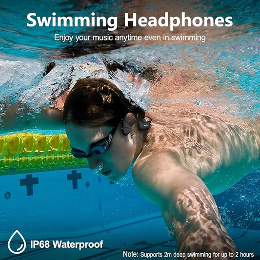 Swimming Headphones, Open-Ear Bone Conduction Headphones, 32G Memory, Bluetooth 5.4, Liquid Silicone, IP68 Waterproof for Swimming, Running, Fitness, Cycling