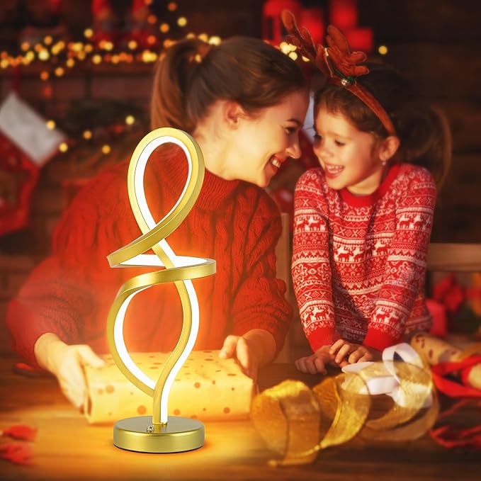 Mayful Modern RGB Table Lamp with LED Spiral Design, Gold Bedside Lamp & Nightstand Lamp, Touch Dimmable with 7 Colors & 10 Modes for Bedroom, Living Room, Home Office, 15W