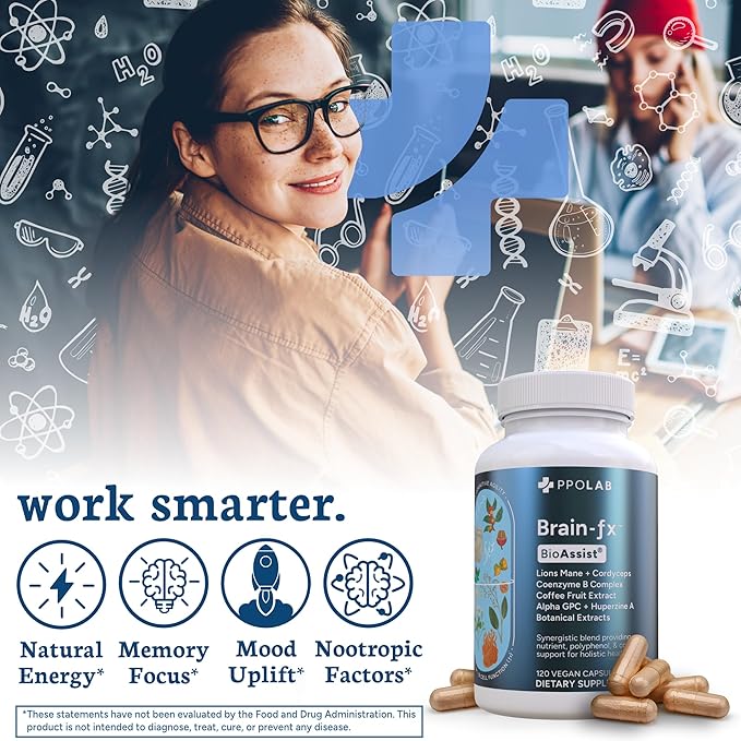 Brain-fx™ B Vitamins & Herbs for Memory and Focus, Nootropic Supplement, Methylated B Complex Choline Bacopa Lions Mane Cordyceps Mushroom Coffee Fruit Extract Alpha GPC L Theanine Huperzine A - 120ct