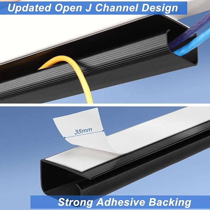 Cable Management Under Desk 31.5in (2X L15.8in) J Channel, ZhiYo Cord Organizer for Desk, Self-Adhesive Cable Organizer, Cord Management Wire Organizers for Cords, Wire Management Cable Raceway Black