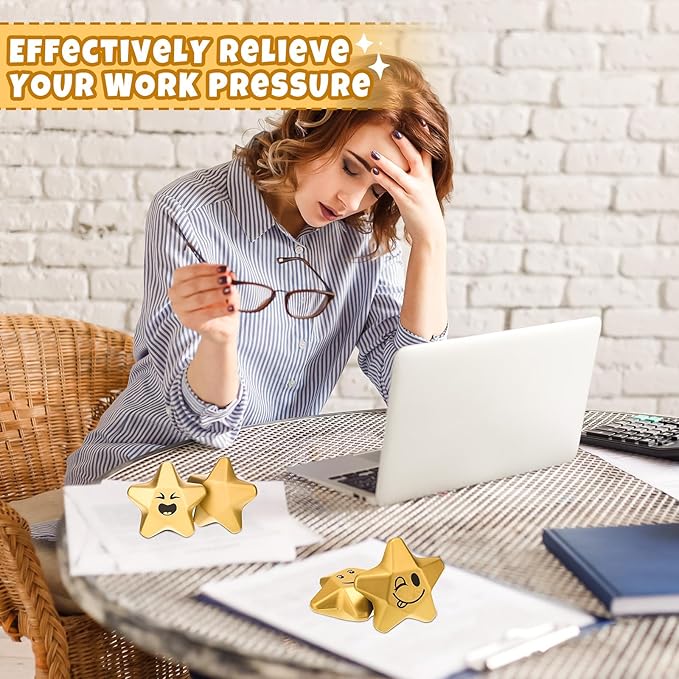 Deekin 24 Pieces 3.1 Inch Star Stress Balls Gold Mini Foam Ball Star Stress Toys Bulk Stress Relief Gifts for Coworkers Adult Goodie Bag Stuffers Teen Party Favors School Office Award(Smile Face)