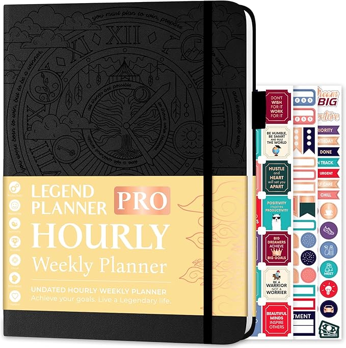 Legend Planner PRO Hourly Schedule - Weekly & Daily Organizer with Time Slots. Appointment Book Journal for Work & Personal, A4 (Black)