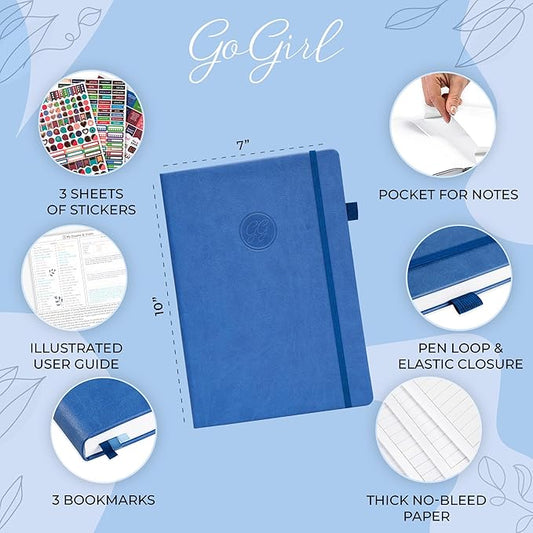 GoGirl Planner PRO Schedule - Undated Planner with Hourly Time Slots, Monthly, Weekly & Daily Organizer, Appointment Book for time Management, 7"x10" Hardcover, Lasts 1 Year - Blue