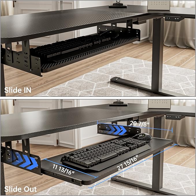 EUREKA ERGONOMIC Adjustable Keyboard Tray Under Desk, 28x11 Inch Large Slide Out Keyboard & Mouse Platform Tray, Wooden Pull Out Computer Keyboard Drawer for Typing Home Office Desk, Black