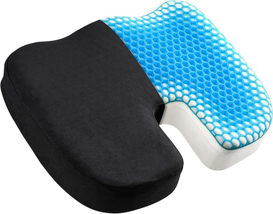 Seat Cushion for Office Chair, Gel & Memory Foam Chair Cushion, Sciatica & Coccyx Pain Relief Cushion for Long Sitting Office Workers, Car Drivers
