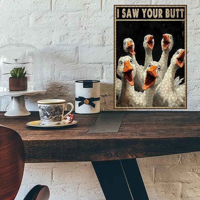 1000 Piece Wooden Duck Jigsaw Puzzle I Saw Your Butt for Adults & Kids Challenging Family Activity with Stress Relief & Focus Training 29.5x19.7 Inch
