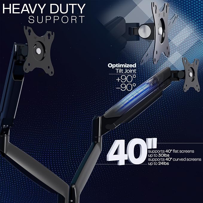 VIVO Premium Aluminum Heavy Duty Dual Monitor Arm for Ultrawide Monitors up to 40 inches and 30 lbs Each, Desk Mount Stand, Pneumatic Height, Max VESA 100x100, Black, STAND-V220Q