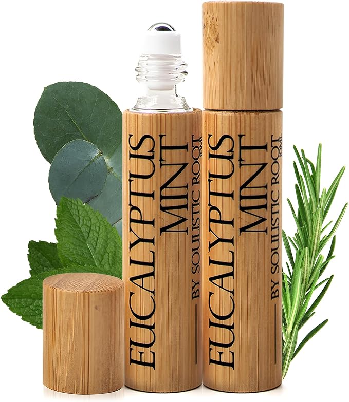 Eucalyptus Mint Essential Oil Roll On – Breathe Essential Oil Blend w/Peppermint, Spearmint, Rosemary – Aromatherapy Rollerball for Spa, Self Care, Energy – 10ml Bottles Each