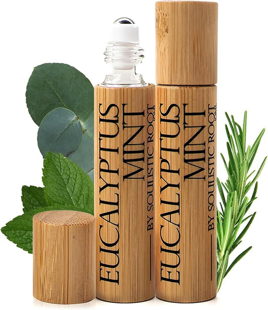 Eucalyptus Mint Essential Oil Roll On – Breathe Essential Oil Blend w/Peppermint, Spearmint, Rosemary – Aromatherapy Rollerball for Spa, Self Care, Energy – 10ml Bottles Each