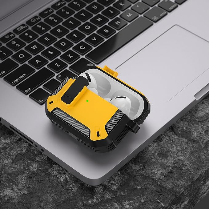 Maxjoy AirPods Pro 2nd/1st Generation Case Cover with Lock, AirPods Pro 2 Protective Case with Keychain Compatible with Apple AirPod Pro2 2023 USB C Cable 2022 Lightning Cable/ Pro1 2019, Yellow