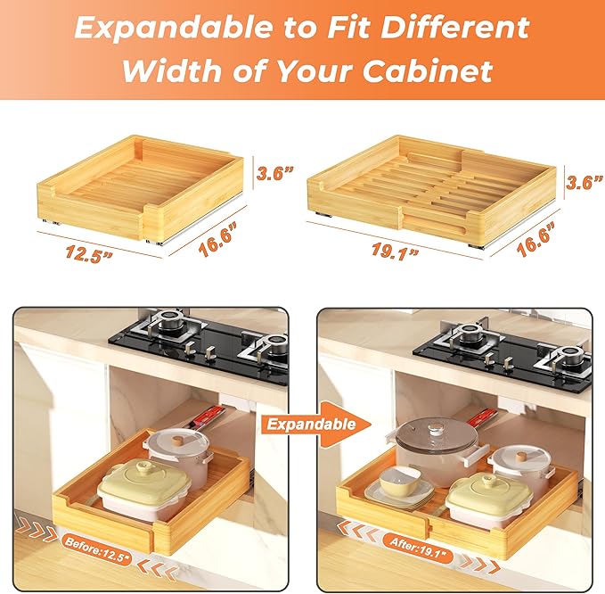 Kitchen Cabinet Pull Out Shelves, Adjustable Wooden Drawers for Cabinets, Cabinet Slide Out Shelves in Kitchen, Pantry or Bathroom