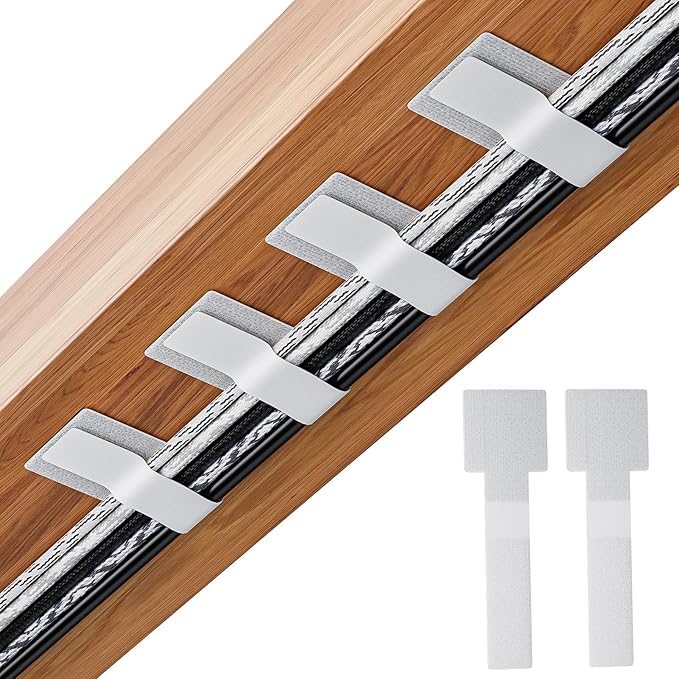 100pcs Hook and Loop Cable Ties, gliship Adhesive Wire Management, Adjustable Cable Straps Cord Wrappers Keeper Cord Holder, Sticky-Back Cord Organizer for Kitchen Appliances at Office, Home - White